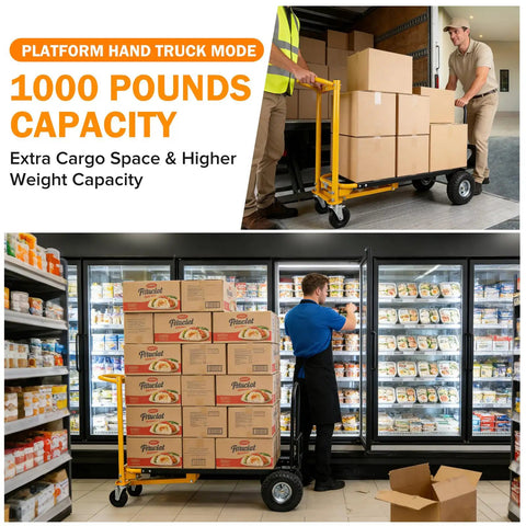 3-in-1 Convertible Hand Truck Dolly Cart With 10-Inch Pneumatic Wheels 1000 Lb Capacity Heavy Duty Hand Cart in platform mode