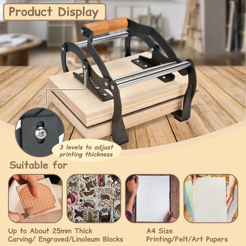 Linocut Printing Hand Lever Press for Linoleum Blocks Manual Press With Felt Pad No Frills Sturdy Three Level Adjustable Ink