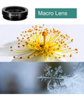 Macro lens from 3 In 1 Clip On Phone Lens Kit With 180 Degree Fish Eye, 0.65x Wide Angle And 10x Macro, capturing flower and snowflake details.