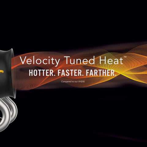 Velocity Tuned Heat Garage Heater With Fan And Tilt Head For Quick Warmth promotional image with glowing heat effect