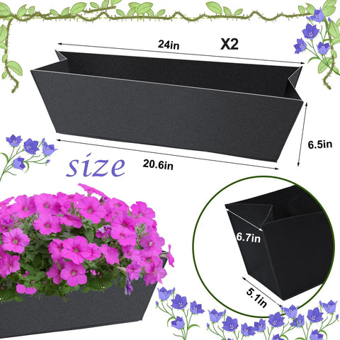 Two Pack 24 Inch Rectangle Window Box Liner Made From Felt Non Woven Planter Basket Insert Black Plant Container Liners