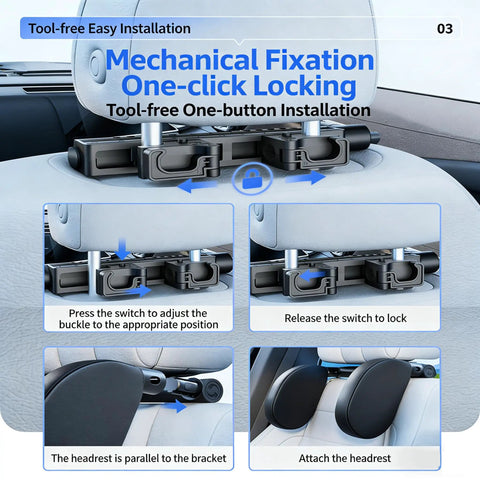 Installation guide for Stylish Thickened Memory Foam Car Headrest Pillow For Mini John Cooper Works Electric 2025 with one-click locking mechanism.