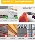 Usage guide for Self Drilling Drywall Anchors Kit 150Pcs with Screws showing suitable and unsuitable materials.