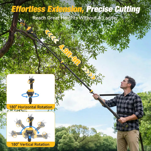 Man using 2-In-1 Electric Pruning Shears For 20V Max Battery Cordless Pole Pruner With 1.6-Inch Cutting Diameter Brushless Motor