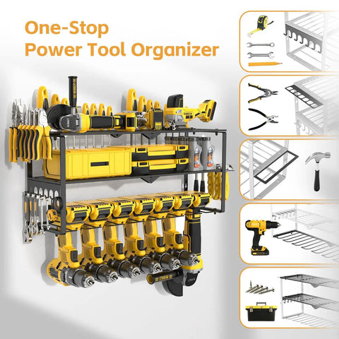 Heavy Duty Metal Garage Power Tool Organizer Wall Mount Three Layer Drill Holder For Cordless Tools 150 Pound Capacity Easy 15 Minute Install Quick Mount Shelf For Shop Organization And Storage