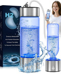 Portable Hydrogen Water Bottle Generator With Rechargeable Battery, On The Go Ionizer Using SPE PEM Technology displayed with box