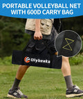 Person carrying a Portable Outdoor Volleyball Net Set For Backyard Or Beach With Easy Snap On Poles No Tools Needed For Quick Setup