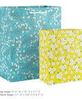 Spring Gift Bags Set With Sweet Floral And Lemon Prints In Teal Pink Yellow, 8 Assorted Sizes Including 4 Medium And 4 Large