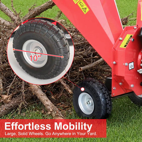 Gas Powered Wood Chipper Shredder Mulcher With 7 HP 212cc Engine 3 Blade Disc Cutter 10 Inch Wheels For Easy Mobility