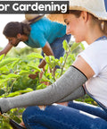 Woman wearing Level 5 Cut Resistant Arm Sleeves With Thumb Hole 18 Inch Long For Gardening And Farm Work in garden
