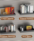 Heavy Duty Slatwall Shelves 16x8 Inches Set of 2 Black Metal Slat Wall Shelves and Baskets installed displaying books and decor
