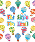 Collection of colorful hot air balloon cutouts and inspirational quote from 68 Pcs Hot Air Balloon Classroom Bulletin Board Decorations Kit For Back To School.