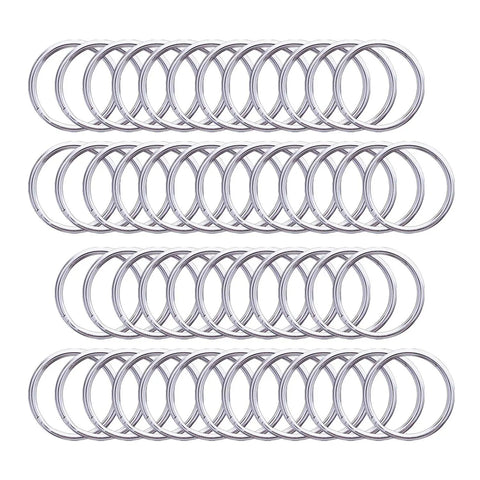 Heavy Duty Metal Swivel Lanyard Snap Hooks And Split Key Rings Bulk Keychain Connectors 100 Piece Set silver key rings in rows