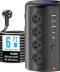 Go-To 21-in-1 Power Strip Tower With 16 Outlets And 5 USB Ports (2 USB-C, 3 USB-A), 6ft Flat Extension Cord, Surge Protector