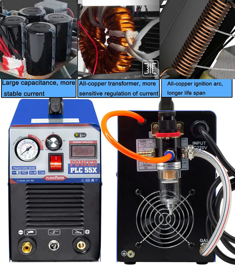 Dual Voltage Plasma Cutter 55 Amp PLC55 IGBT Inverter Portable 110V 220V Air Cut Tool For Metal Half Inch Clean Cut With Intelligent Digital Display Fast Cutting Lightweight No Fuss On The Go For DIY And Pro Workshops