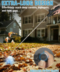 Beefy High Volume Air Blow Gun With 22 To 46 Inch Extendable Nozzle clearing leaves from tight spaces in front of a house