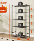 Tough As Nails 5 Tier Metal Shelving Rack With 120 Lbs Per Shelf And Foolproof Leveling Base, Rock Solid Black Storage Organizer, 600 lbs capacity