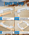 Kickstart Your Projects With This Straight Shooting Three In One Framing Jig Featuring 12 14 16 Inch On Center Stud Layout And Rock Solid Cast Aluminum Build steps showing installation on wooden frames.