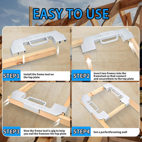 Kickstart Your Projects With This Straight Shooting Three In One Framing Jig Featuring 12 14 16 Inch On Center Stud Layout And Rock Solid Cast Aluminum Build steps showing installation on wooden frames.