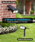 Motion Sensor Solar Powered Outdoor Flood Lights No Fuss 2 Pack With 3 Modes IP67 Waterproof LED Landscape Spotlights