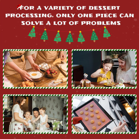 Family baking cookies and desserts together in kitchen with holiday theme.