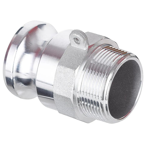 Heavy Duty Slick Quick Swap Aluminum Cam Lock Hose Fittings Type F With Male Npt Thread 1.5 Inch close-up view of connector.