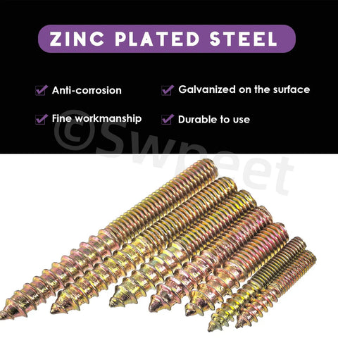 Heavy Duty Zinc Plated Hanger Bolts Assortment Kit Double Ended Dowel Screws For Wood Furniture Assembly showing various sized screws.