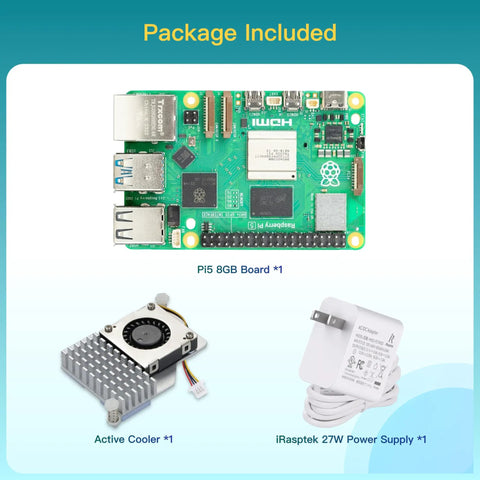 Raspberry Pi 5 Starter Kit with 4GB RAM, 27W PD Power Supply, Active Cooler - Complete Bundle for DIY Projects