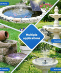 Solar Pond Filter With Fountain Pump Kit For Bird Bath And Garden, 4W Solar Powered Water Pump in use in pond and fountains