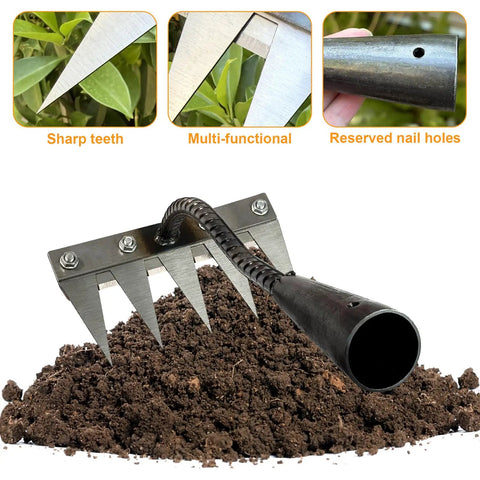 Tough As Nails Heavy Duty Iron Weeding Rake With Five Tines For Weeding Soil Loosening Ground Leveling And Dethatching