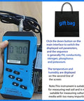 Hand holding 7 In 1 Soil Tester Kit With Digital Moisture Meter NPK pH Temperature EC Conductivity Fertility Analyzer