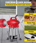 Automatic Power Drain Snake And Heavy Duty Pipe Dredge Machine With Rust Resistant Manganese Steel Coil for sewer and floor drains.