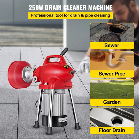 Automatic Power Drain Snake And Heavy Duty Pipe Dredge Machine With Rust Resistant Manganese Steel Coil for sewer and floor drains.