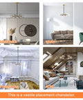 Different rooms featuring Sputnik Chandelier Dope Mid Century Pendant Light With Glass Globe Shades in dining, study, sitting, attic.