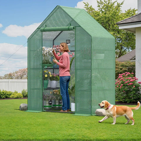 Outdoor Walk-In Greenhouse With Durable PE Cover, Portable Garden Shelter, 57 X 29 X 76 Inches Frame With Shelves And Stands, Easy Access, Perfect For Veggies, Fruits, And Flowers