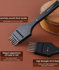 Leather Hole Punch Kit With 3 Interchangeable Modes For Round Holes And Lacing Stitching, showing chisel on leather surface