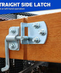 Top Shelf Galvanized Steel Trailer Gate Latch Hardware Four Piece Set With Curved Plates Handles And Side Brackets Badass Secure Closing For Cargo Flatbeds And Truck Trailers Quick Snap Install Built Solid Daily Use with straight side latch on wood.