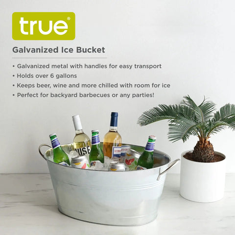 Large Galvanized Ice Tub For Parties With Sturdy Handles Six Point Three Gallon Beverage Cooler With Drinks