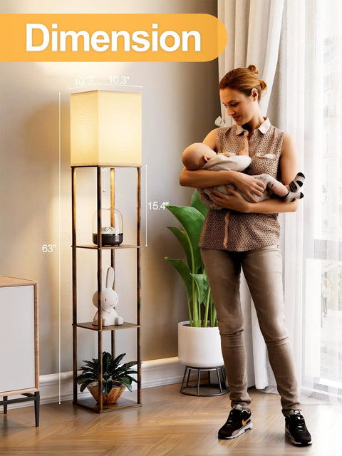 2 Pack Rustic Brown Floor Lamp With Shelves For Living Room Corner Etagere Style Standing Organizer Tower 63 Inch Tall