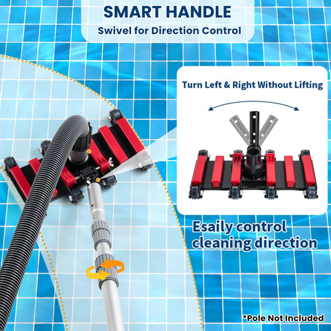 Go-To 25 Foot Pool Vacuum Hose With 14 Inch Weighted Head And Swivel Cuff Pro Grade Cleaning Kit showing smart handle