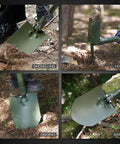 23 Inch Folding Camping Shovel With Cover, high manganese steel entrenching tool in action: shoveling, hoeing, digging, sawing