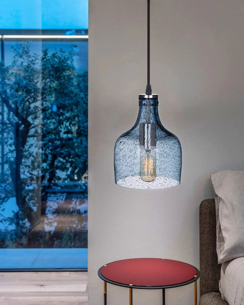 Blue Glass Pendant Lights For Kitchen Island In Modern Farmhouse Style Ceiling Hanging Fixtures with hand-blown art glass