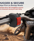 Heavy Duty 7/8 Inch Motorcycle Handlebar Push Button Switch Slick Design On Off Toggle Lock Tight Fit For Gas Scooters And Electric E Bikes close-up of switch on handlebar