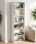 Tall 71 Inch White Bookshelf With Six Open Shelves Floor Standing Bookcase For Living Room Home Office And Bedroom Super Sized Storage