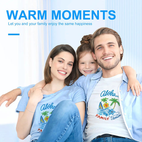 Family wearing custom tees using sublimation paper for inkjet printers 150 sheets 13 by 19 inches 120gsm heat transfer paper