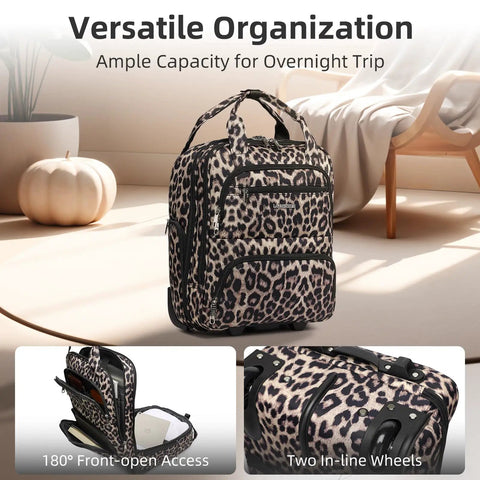 Expandable Softside 4-Piece Luggage Set With 20 Inch Carry-On, 16 Inch Underseat Bag, Spinner Wheels, TSA Lock, Leopard Print