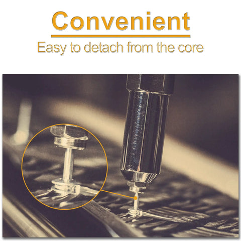 Close-up of a tool detaching blind rivet from a surface, highlighting convenience in all in one aluminum rivet kit with 190 pieces in 8 sizes.