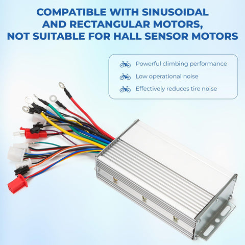 Beefed Up Dual Mode 12 Tube Brushless Motor Speed Controller For 48V 60V 64V 72V Systems, wires visible for e-bikes.