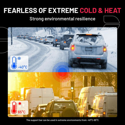 Split image showing cars in snowy and hot conditions illustrating the durability of Two Pack Rear Hatch Lift Supports For Subaru Outback And Legacy 2010 To 2014 Trunk Gas Struts Liftgate Shocks 14 Inch Closed 23 Inch Open OE Fit 63269AJ00A 63269AJ01A 63269AJ10B 63269AJ10D PM3074LR