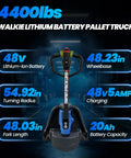 Heavy Duty 4400 Lb Motorized Electric Pallet Jack Truck With Quick Swap Battery, Fast Charge, And Compact Turning Radius specifications image.